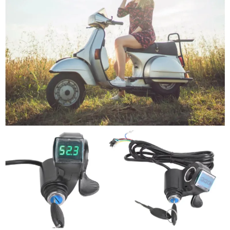 Electric Bicycle Thumb Throttle Voltmeter Digital Voltage Display Switch Power with Key Lock Bike Finger Thumb Throttle dropship