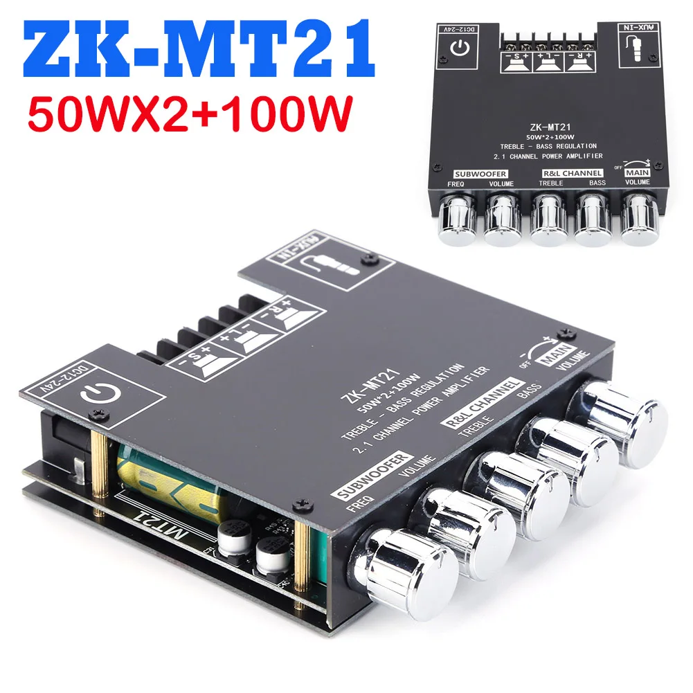 ZK-MT21 2x50W+100W 2.1Channel Subwoofer Digital Power Amplifier Board AUX 12V 24V Audio Stereo Bluetooth-compatible 5.0 Bass Amp