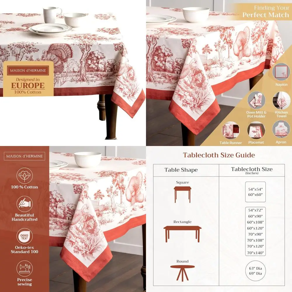 

Cotton Rectangle Tablecloth 100% Natural for Fall Thanksgiving Everyday Use 60x120 Inches Reusable Table Cover