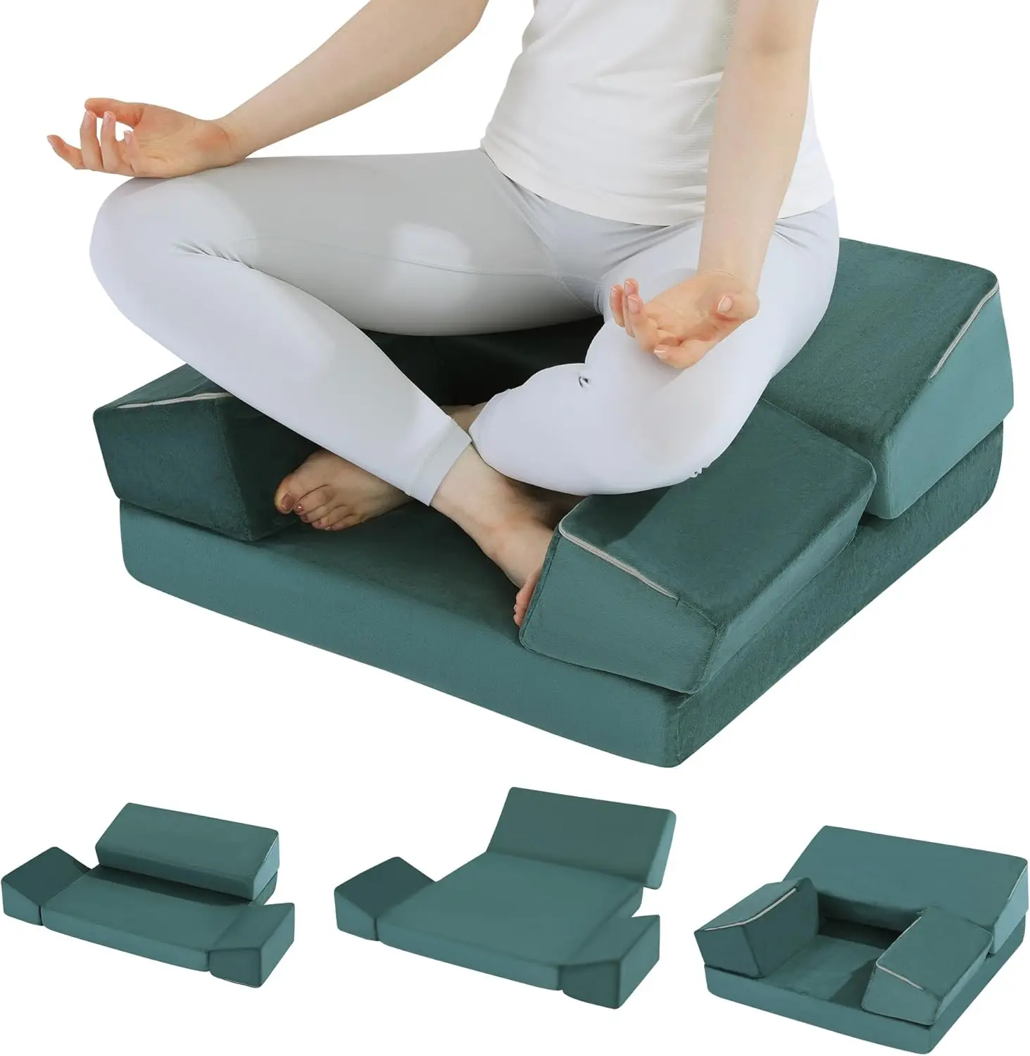

Large Meditation Cushion for Floor Sitting, Yoga Pillow with 2 Knee Pads & Hip Support, 3 Shapes