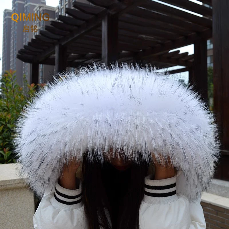 Winter Real Fur Collar Raccoon Fur Scarf Neck Warmer Women Man Natural Fur Hood Trims Female Scarves Coat Hood Decor Fur Shawls