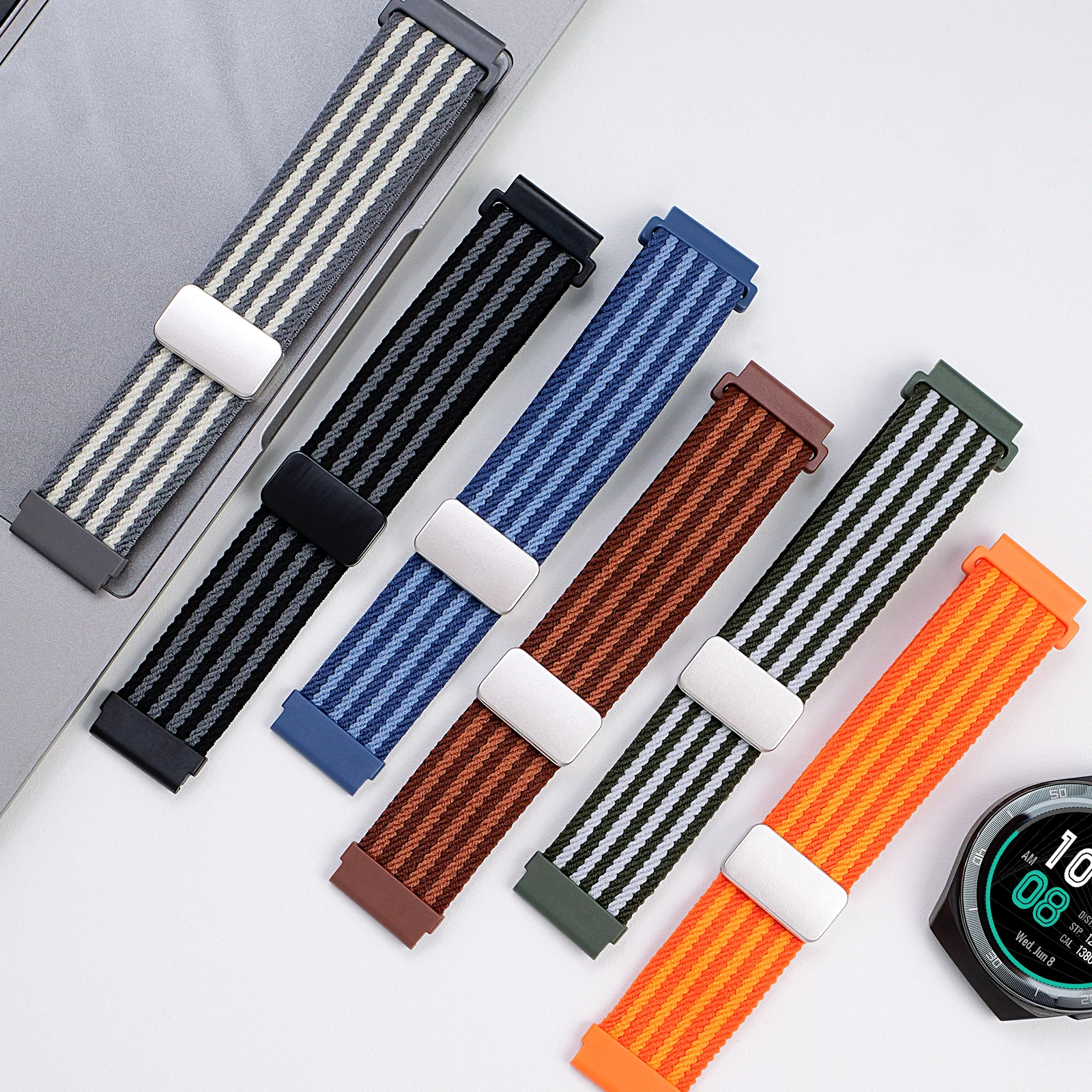 Geeignet für Huawei GT5 Uhrenarmband, atmungsaktives Nylon gewebtes Freizeitarmband, watch3pro Nylon elastisches Magnetarmband