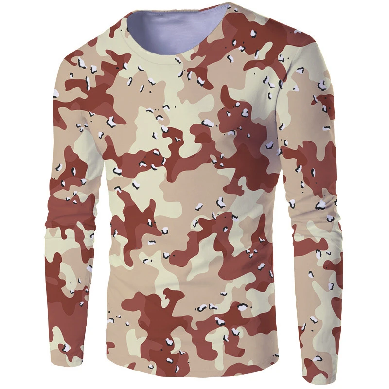 Fashionable Men's Camouflage Printed Men's T-shirt Casual Trend Military Fan Tops Autumn New Long Sleeved Round Neck T Shirt Man view 6