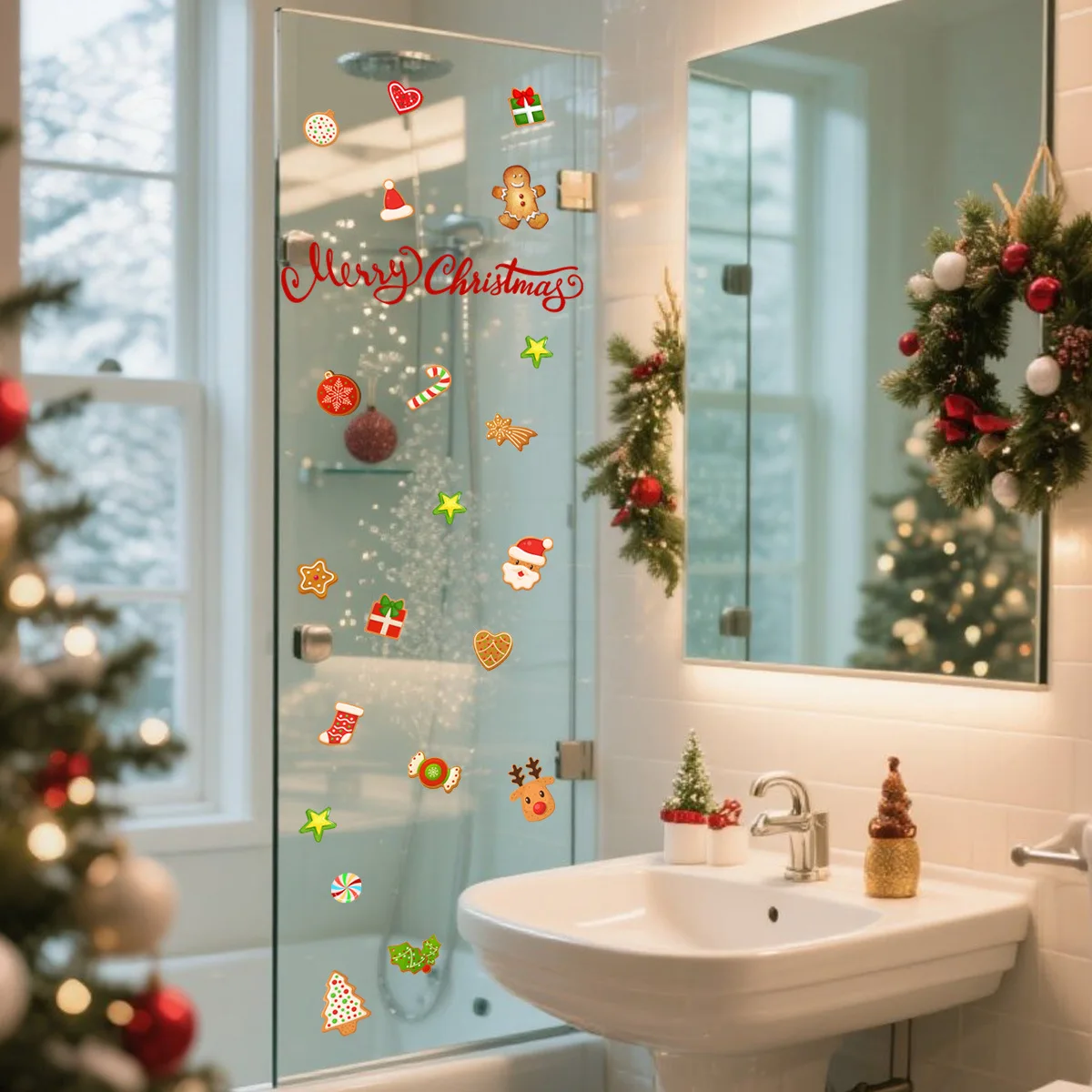 Charming Home Festive Aesthetic PVC Stickers Easy Application Christmas Wall Stickers 30*60cm Size No Special Tools Needed
