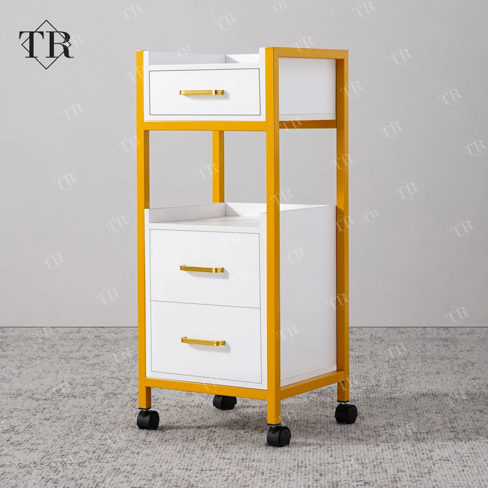 Metal Auxiliary Trolley Cart for Hair Salon & Barber Pedicure Cosmetic Eyelash Storage Trolley Beauty Cart with Wheels