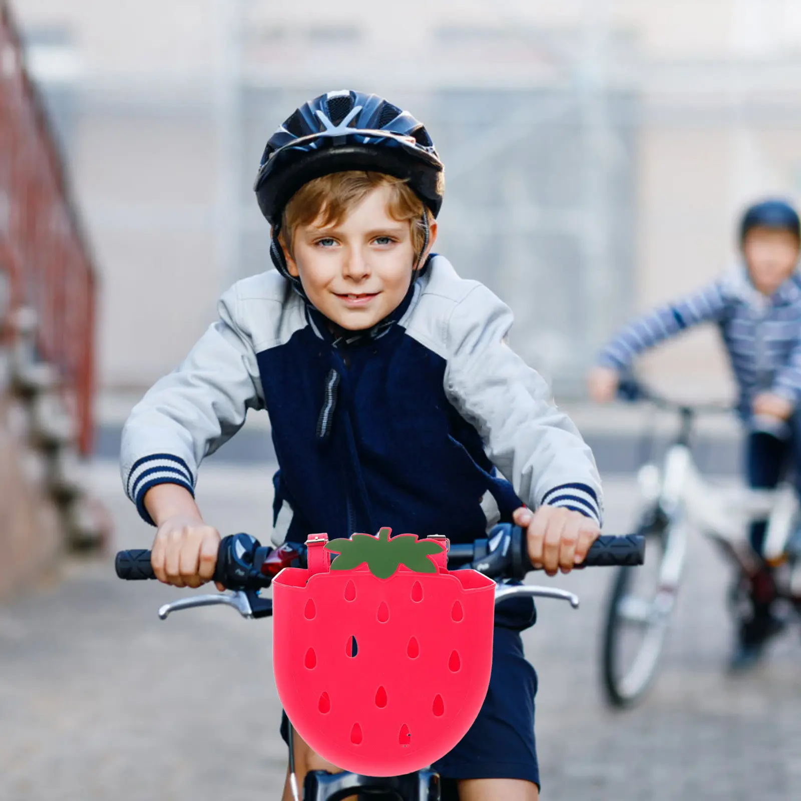 

2Pcs Bike Basket Plastic Front Handlebar Storage Cute Strawberry Fruit Design for Bicycles Scooters Tricycles