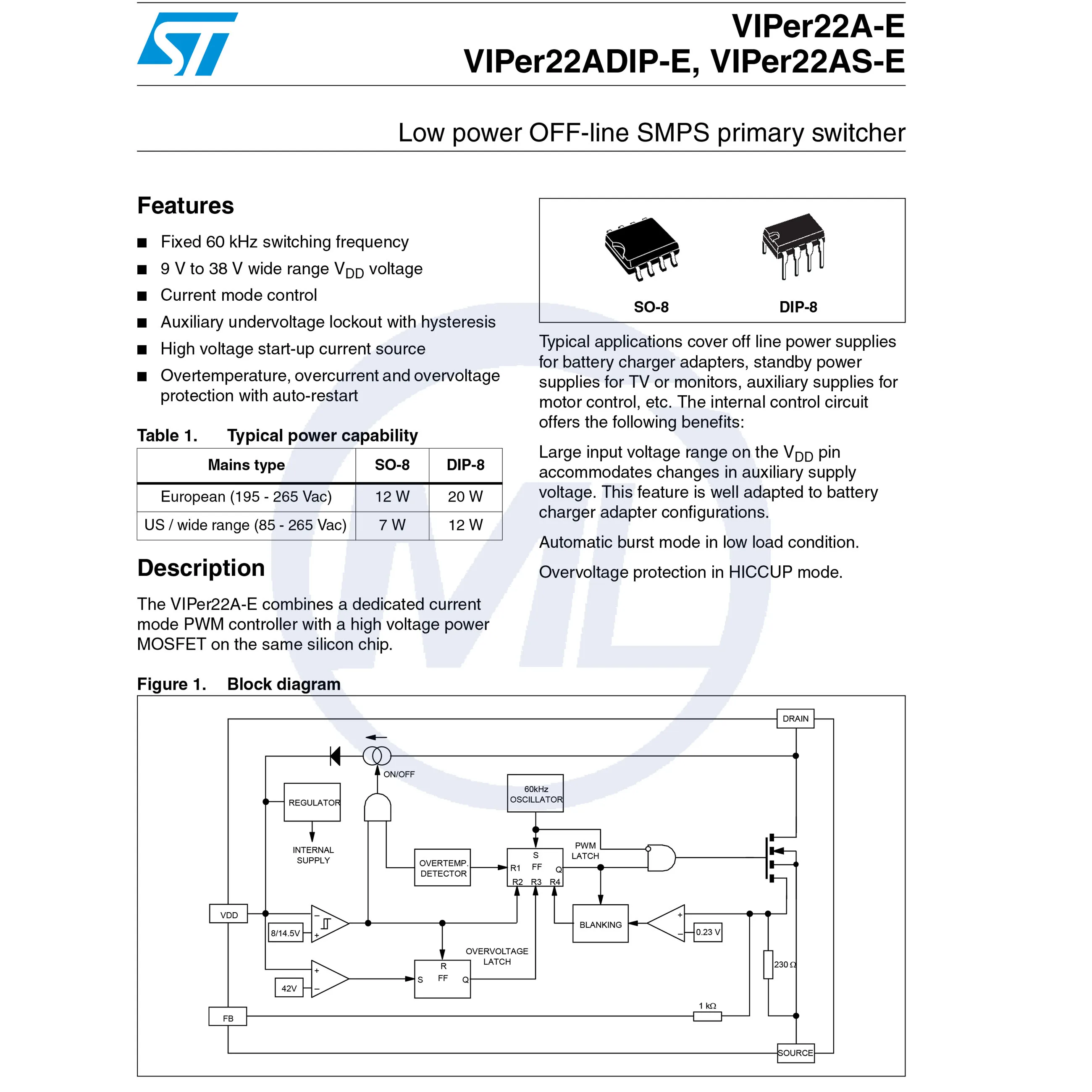 Low-power OFF-line SMPS Main Switcher VIPER22ADIP-E 730V DIP8 Brand New