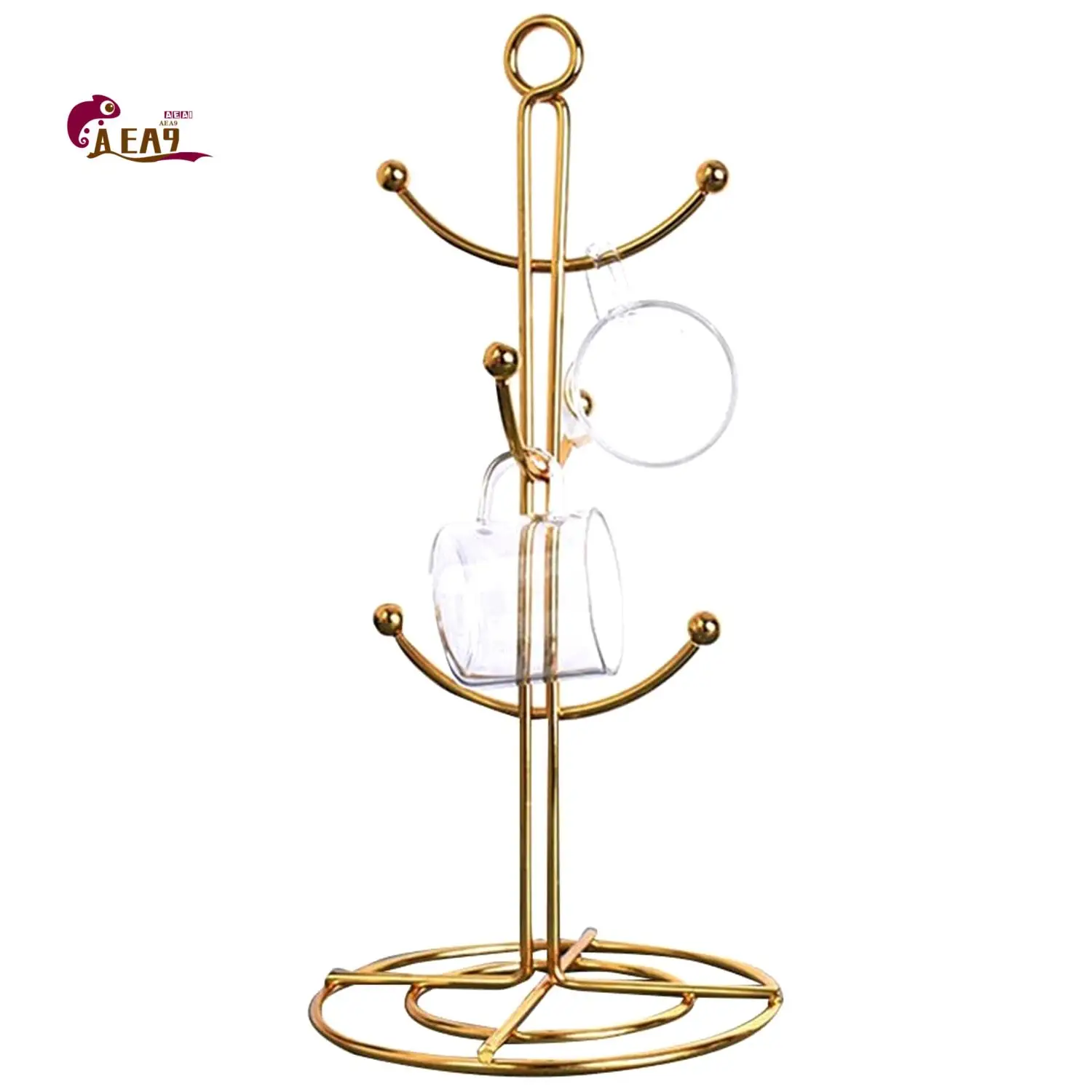 

AEA9-Countertop Mug Tree, 6 Hook Coffee Cup Dryer Kitchen Coffee Mug Tree Countertop Tea Cups Holder Stand,Gold