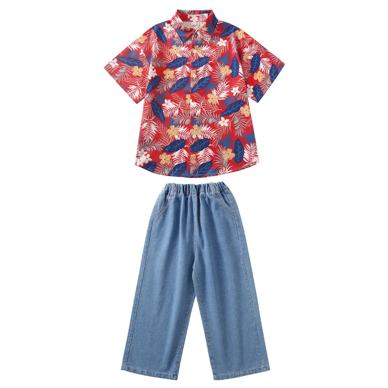 2026 Summer Muti-color Hip Hop Outfit Theeper Loose Printed Shirt 2Pcs Runway Stage Vintage Trendy Two Piece Dance Matching Suit