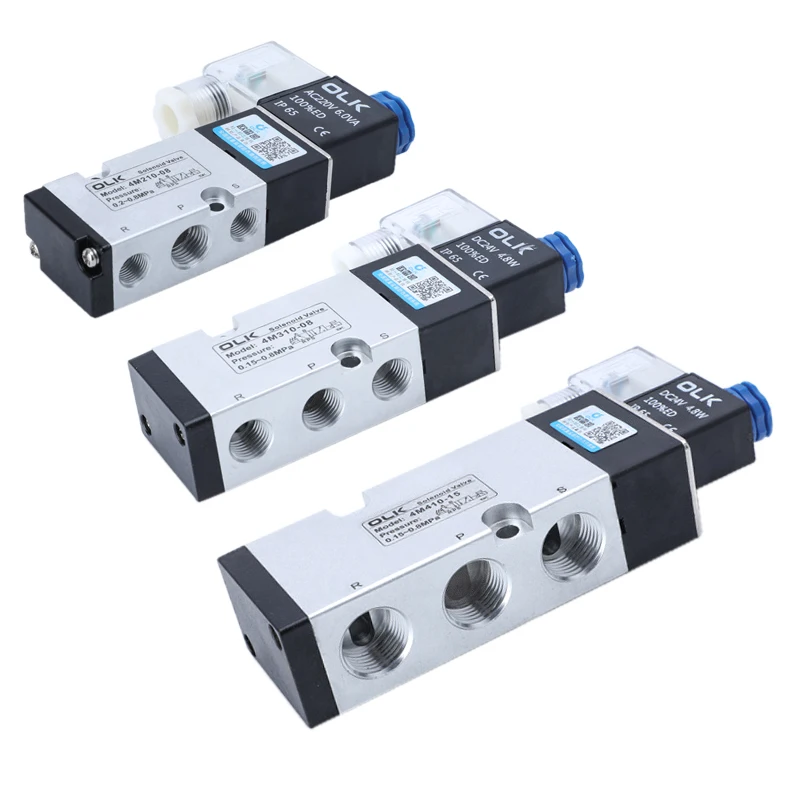 4M210-08 4M310-08 4M410-10 2 Position 3 Port Five Way Pneumatic Electric Solenoid Valve Control Air Valve Electromagnetic.