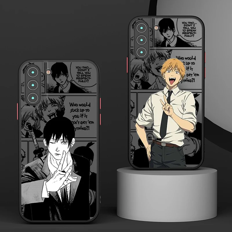 Chainsaw Man Comics For Samsung S24 S23 S22 S21 Ultra S20 FE Note 20 Lite Plus Frosted Translucent Phone Case