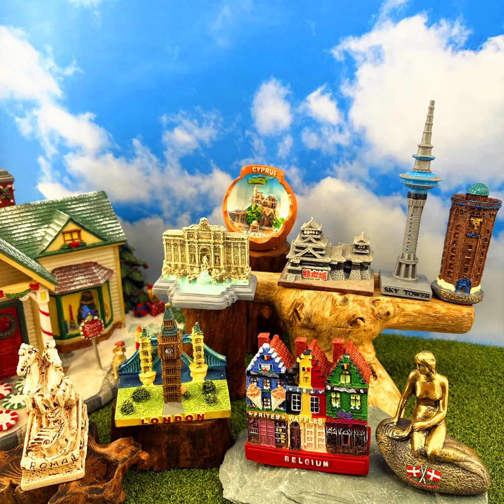 3D Resin Figurine UK London Big Ben Denmark Little Mermaid Cyprus Landmark Travel Souvenir Home Decor