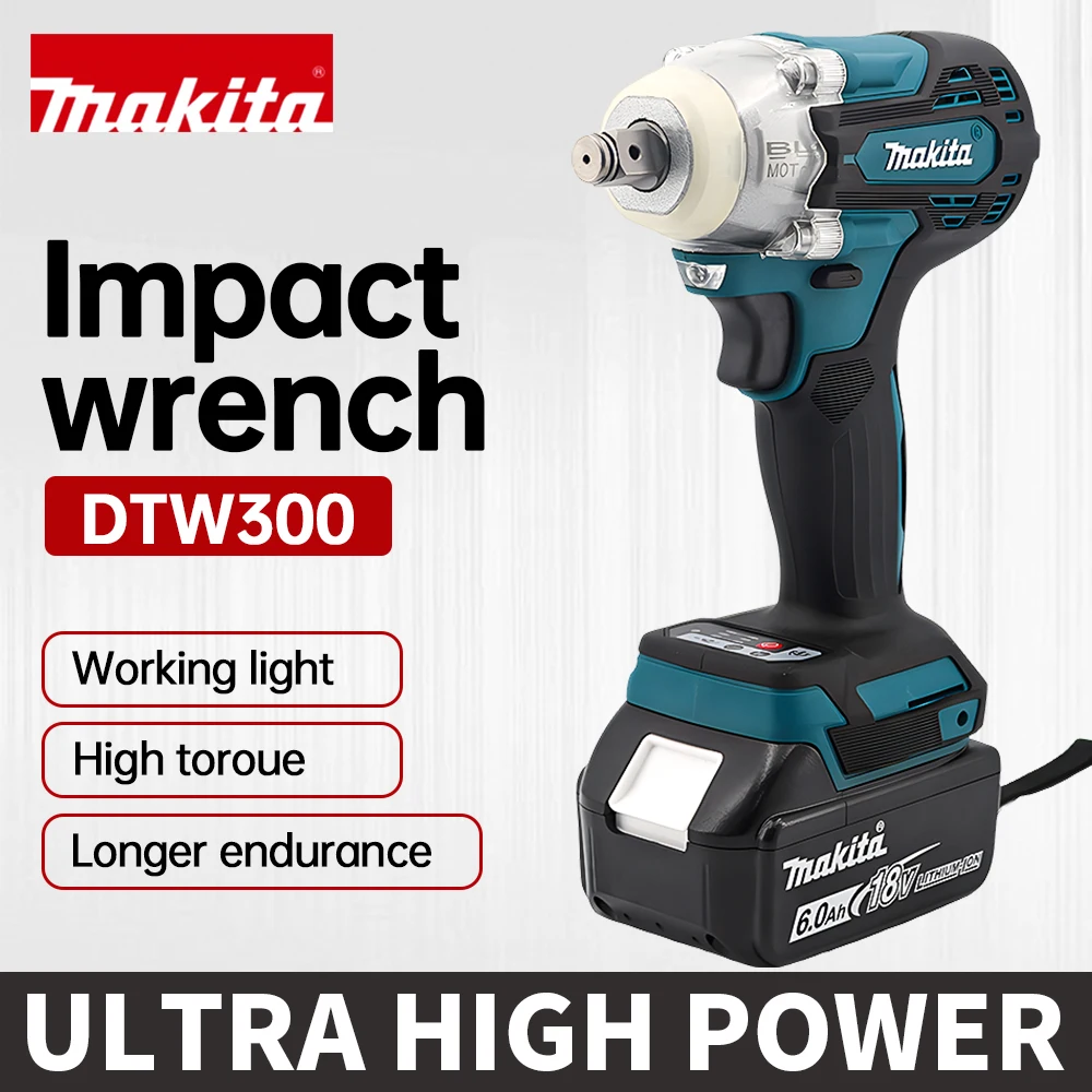 

Makita DTW300 Cordless Impact Wrench Auto Repair Tire Socket 330Nm 1/2 Brushless Electric Wrench 18V Multi-function Power Tool