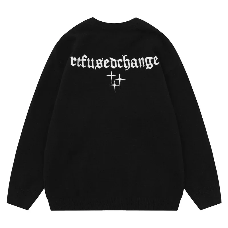 Black Cleanfit Sweater 2025 Men's Clothing Loose Lazy Style Winter Letter Embroidered Sweater O-neck Long-sleeve Pullover Jacket