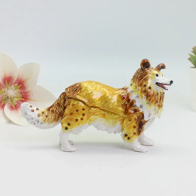 Wholesale Enamel Scottish Shepherd Dog Ornament Creative Alloy Jewelry Box Small Animal Craft Home Decor Guangdong