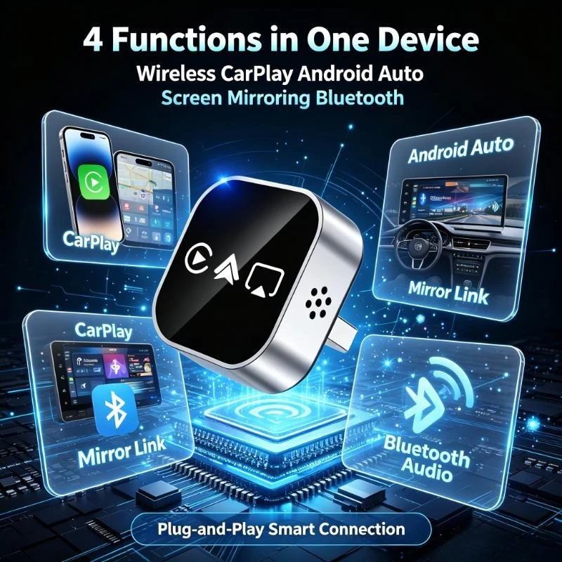 2026 Popular 4IN1 Wireless CarPlay Adapter Easy‑Handling Apple Android Mirror Link Auto Link Car Entertainment Fitting