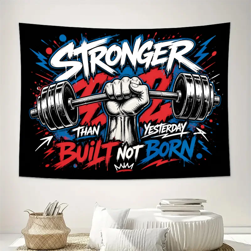 Inspirational Gym Workout Motivational Tapestry Poster Stronger Than You Built Not Born Fitness Art Decor Banner for Home Gym Ro