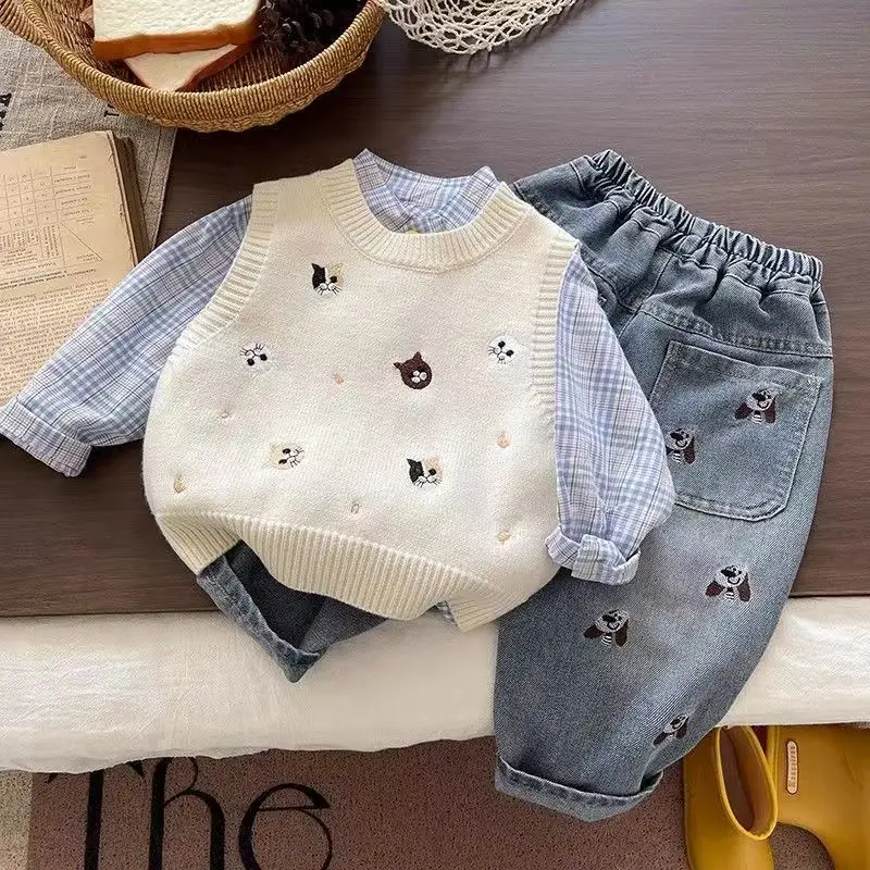 

Boys' 2025 Autumn Clothing New Vest Set Spring And Autumn Children's Fashionable Western Style Boys' Baby Three Piece Set
