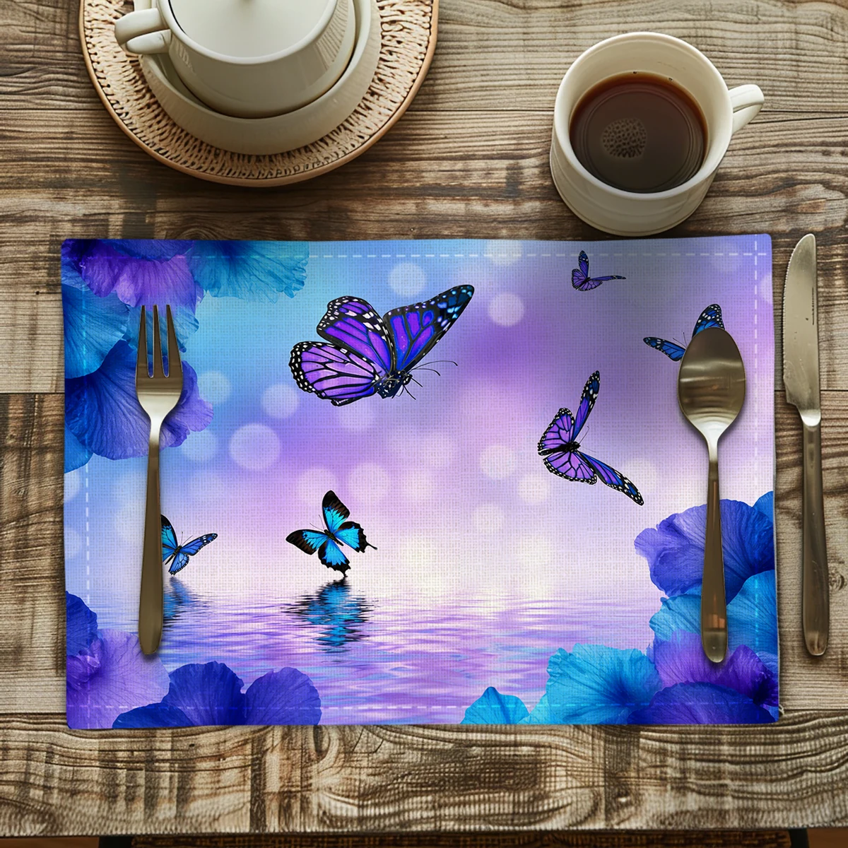 Nautical Seafood Pattern Polyester Placemats & Coasters - Decorative Table Linens for Kitchen, Dining Room and Home Gatherings