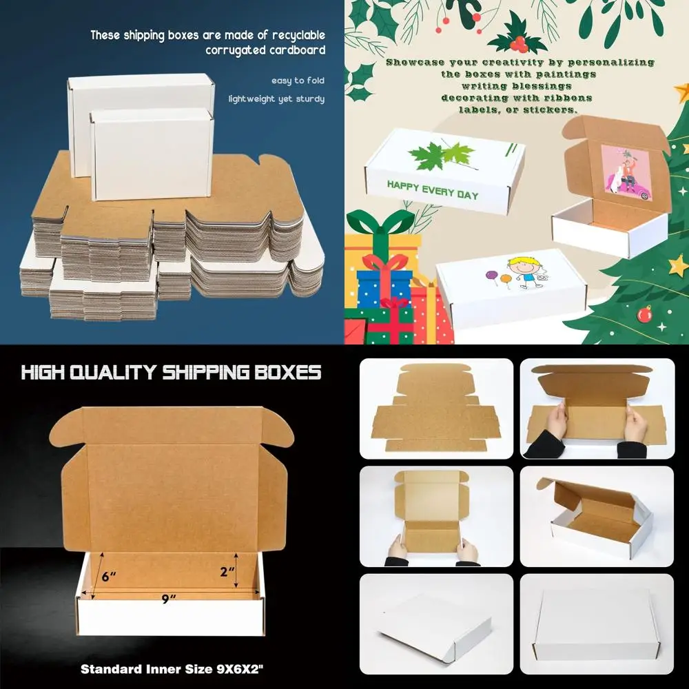 

9x6x2 Inch White Corrugated Cardboard Boxes - 100 Pack for Shipping, Mailing, Moving, Gifts - Eco-Friendly & Recyclable - Direct