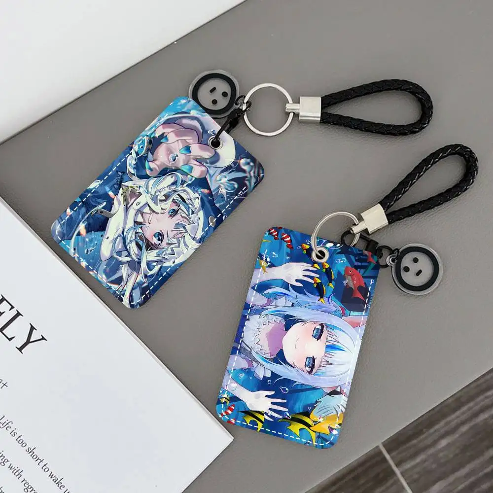 

Держатель для карт Gawr Gura для девочек с героями мультфильмов, подходит для кредитных карт, автобусной карты, мягкий кожаный прямоугольный брелок, защитный чехол