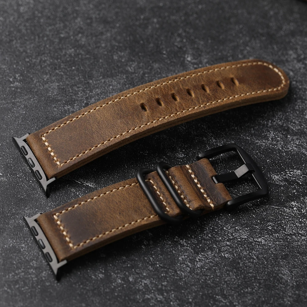 Handmade first layer cowhide leather strap adapted for iwatch Apple Genuine Leather Watchbad 49MM 45MM 44MM 41MM, vintage style