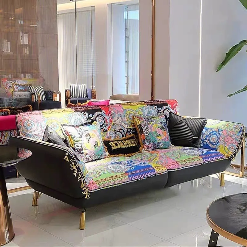 X-S light luxury fabric sofa designer high-end leather villa luxury living room printed cloth HG