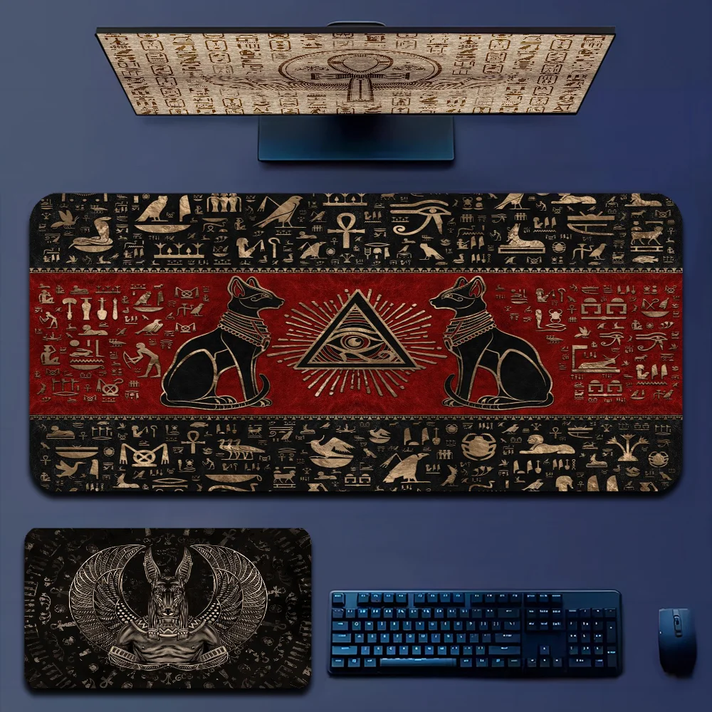 Egypt Hieroglyphic Cat Non-slip Lockedge Thickened Mouse Pad Oversized Gaming Keyboard Notebook Table Mat
