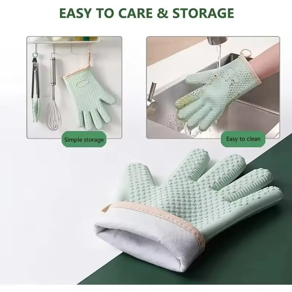 مكافحة تحرق سميكة قفازات السيليكون مقاومة للحرارة فرن الميكروويف قفازات الخبز قفازات شواء المضادة للانزلاق العزل الحراري قفازات