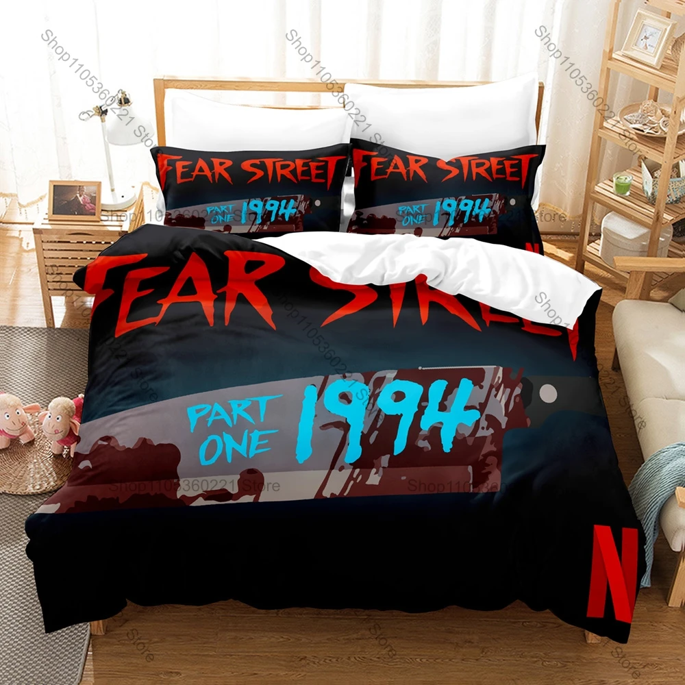 Juego de Ropa de Cama con Estampado HD del Póster de la Película de Terror Vintage de la Trilogía Fear Street, Funda de Edredón + 2 Fundas de Almohada, Decoración para Habitación Juvenil Oscura