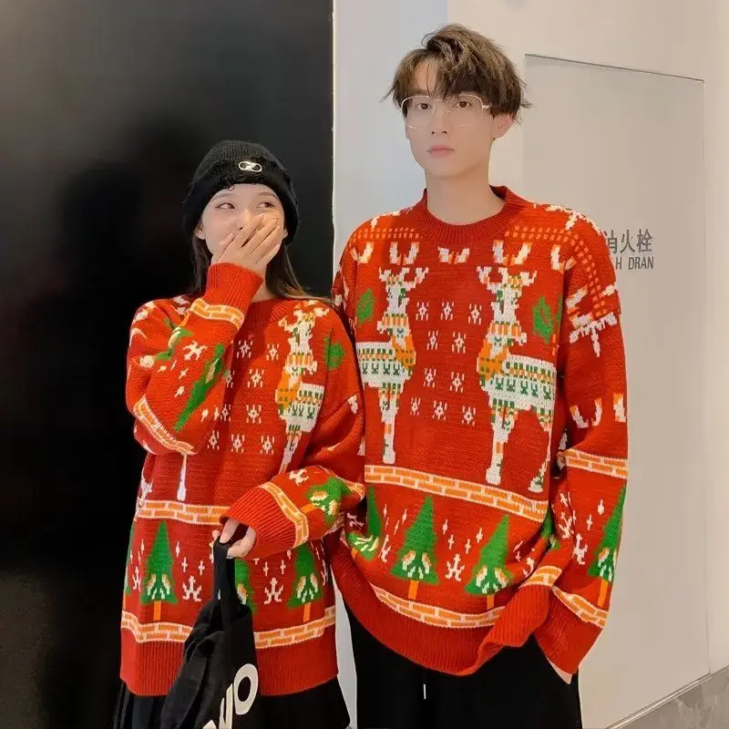 

Christmas Round Neck Sweater for Men Lazy Trend Retro Loose and Versatile Niche Couple Knit Sweater