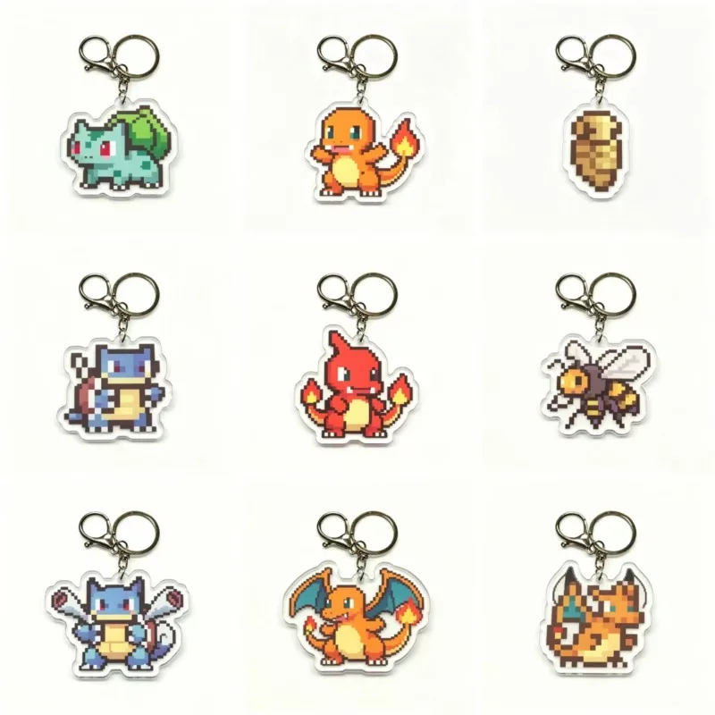 Chaveiro de Acrílico Original Feito à Mão com Personagens de Anime Fofos: Bulbasaur, Wartortle, Beedrill, Fennekin, PIkavhu, Sableye - Presente de Brinquedo