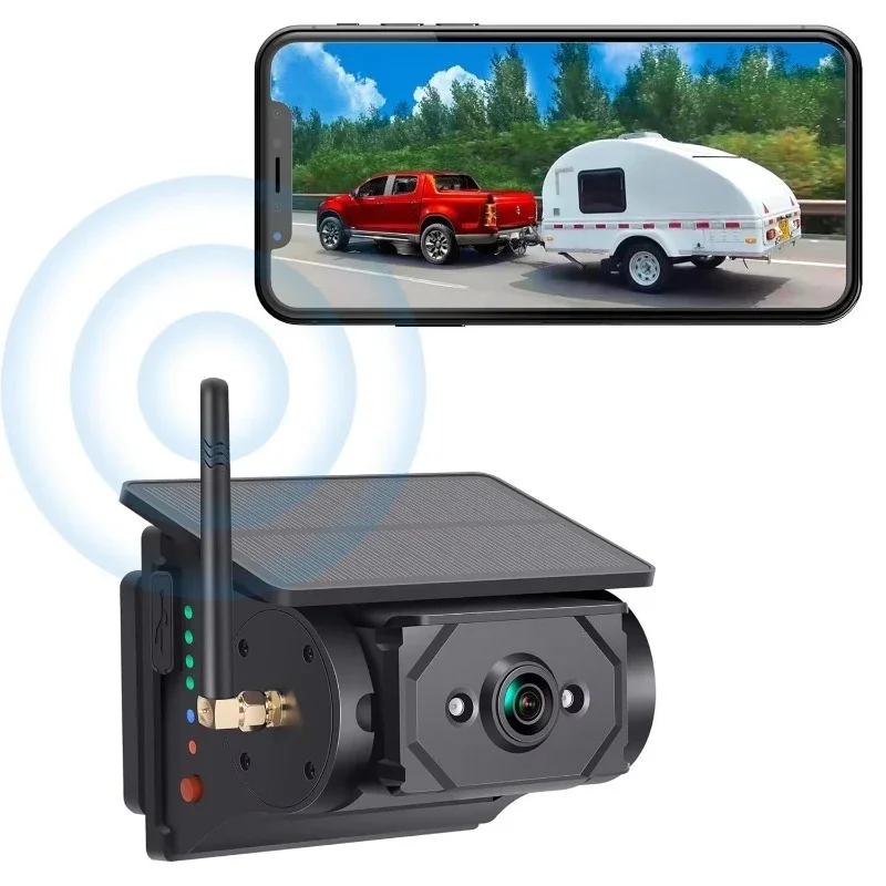 Wireless solar backup camera with BSD artificial intelligence detection battery powered car camera DVR loop recording