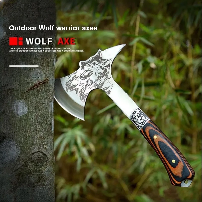 Wolf Ax-cuchillo multifuncional para carpintería, hacha para cortar huesos, lobo de guerra, árbol, cortar leña