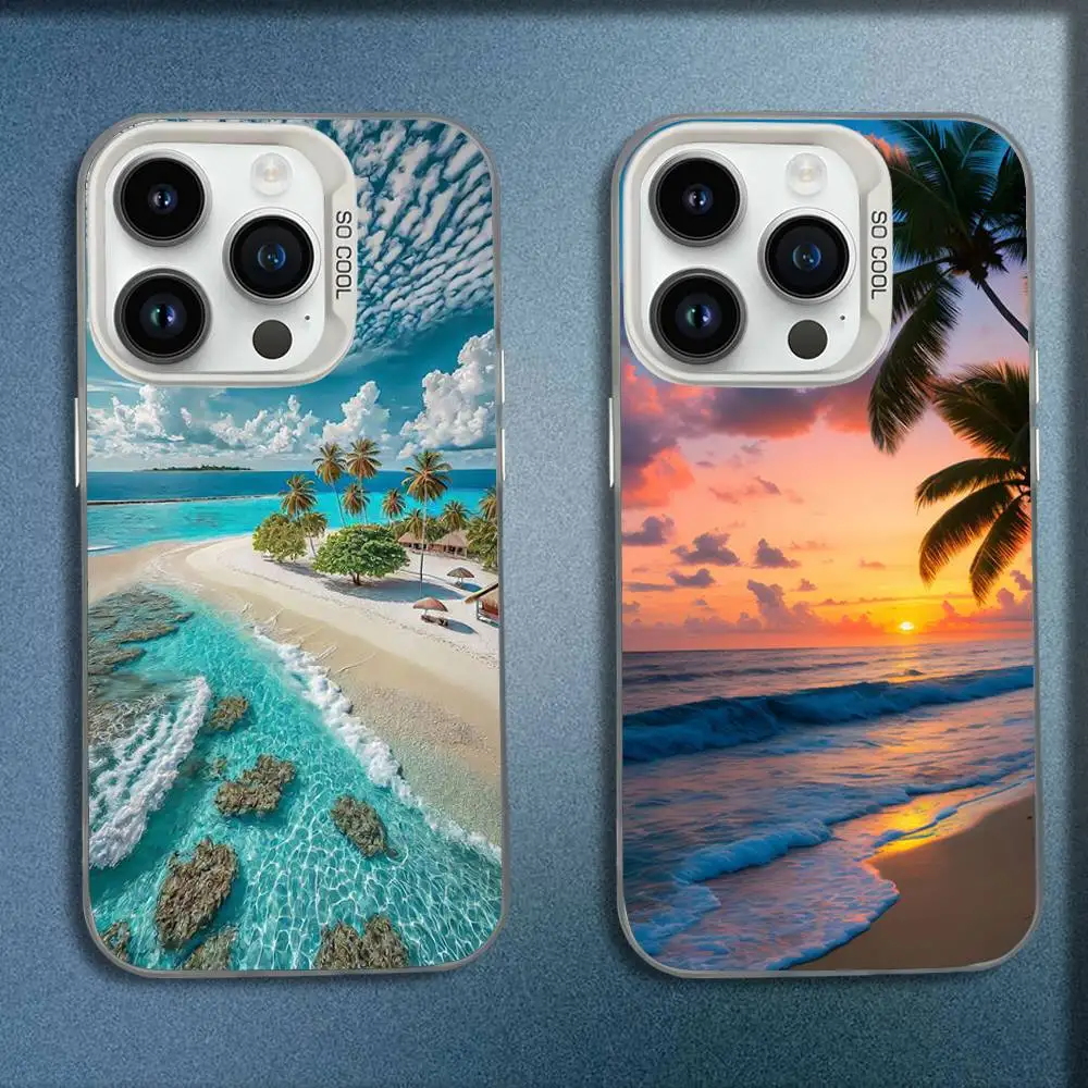 

Beach Sunset Palm Tree Sea Phone Case For iPhone 16,15,14,13,12,11,Mini,Pro,E,MAX White Candy Matte Shockproof Cover