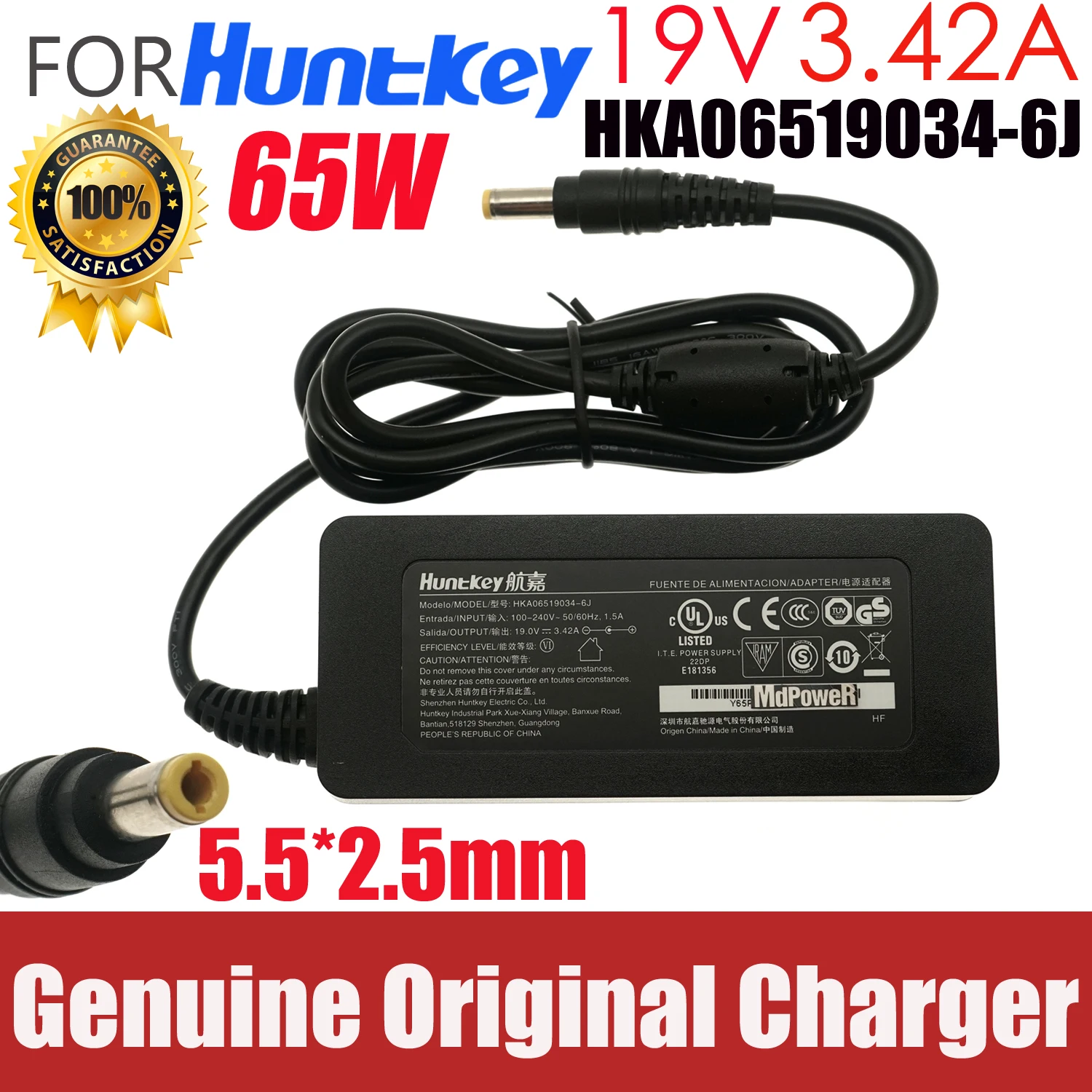 

Genuine Huntkey HKA06519034-6C 19V 3.42A 65W HKA06519034-6J AC Adapter For Intel NUC GIMI LIGHTANK Laptop Power Supply Charger