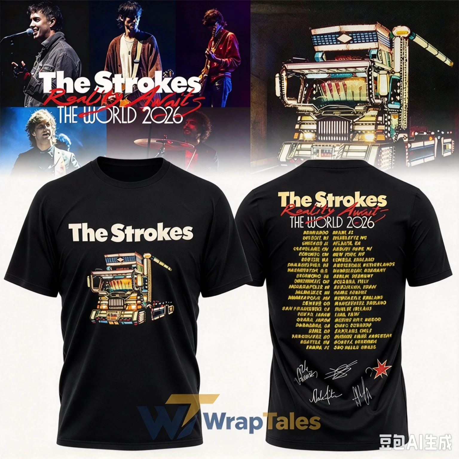 The Strokes Reality Awaits The 2026 World Tour Rock Concert Date Pattern Unisex Fan Merch Short Sleeve T-shirt