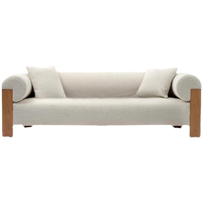 Medieval cream log sofa Japanese lamb wool simple small apartment, three-person homestay hotel sofa