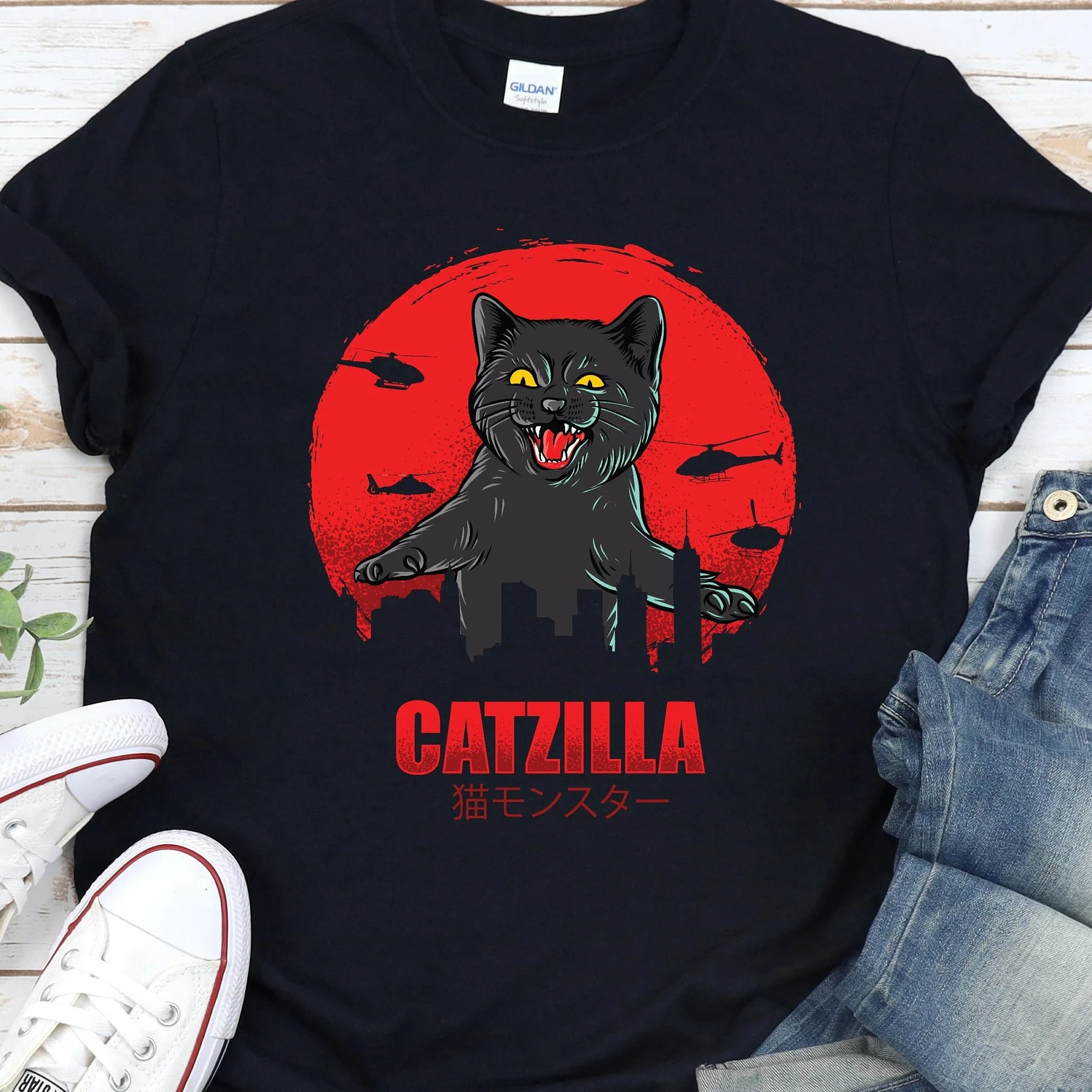 

Забавная детская футболка с принтом кота Catzilla, детская футболка с круглым вырезом, футболка для серфинга для мальчиков и девочек, летняя футболка с коротким рукавом
