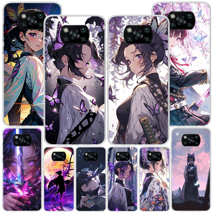 Demon Slayer Kochou Butterfly Phone Case For Xiaomi Poco X6 X5 X4 X3 Nfc F6 F5 Pro F4 Gt F3 F2 F1 M5S M4 M3 Personalized Print C