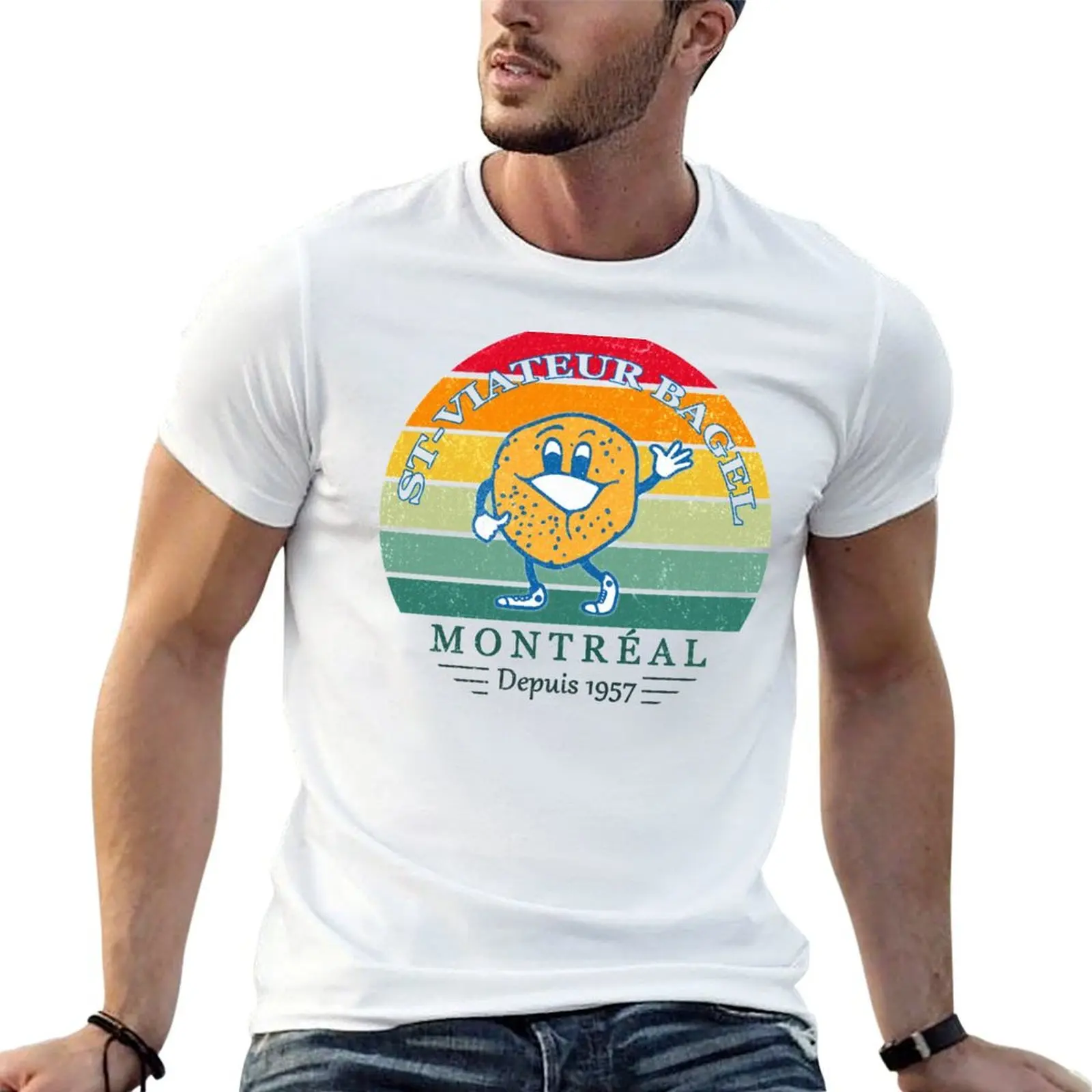Bagels are booming st viateur bagel montreal Depuis 1957 retro T-Shirt Summer Fashion Casual Tee Shirt