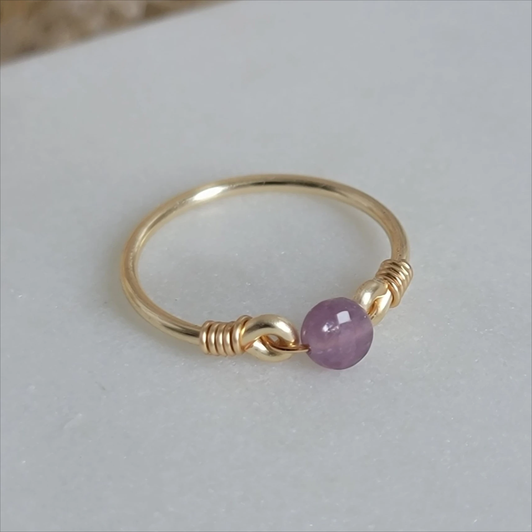 14K Gold Filled/925 silver Amethyst Beads Ring Dainty Stacking Ring Tarnish Resistant Waterproof Jewelry Luxury Gift for Women