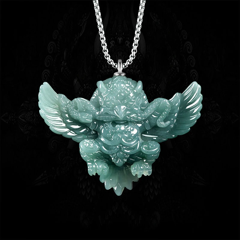 

Jiale/ 925 Silver Inlaid Natural Jade Blue Water Three-dimensional Gold-winged Roc Bird Necklace Pendant Men Women Couple Amulet