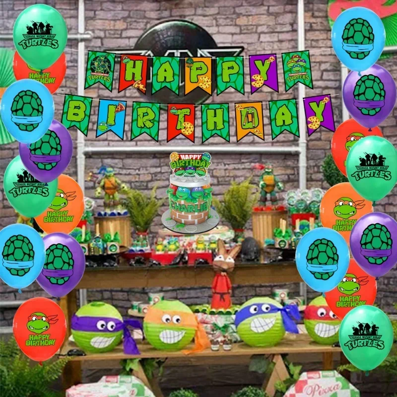 TMNT Ninja Turtles Napkin Happy Birthday Confetti Latex Balloons Birthday Party Decorations  Banner Kids Cake Flag Boys Party