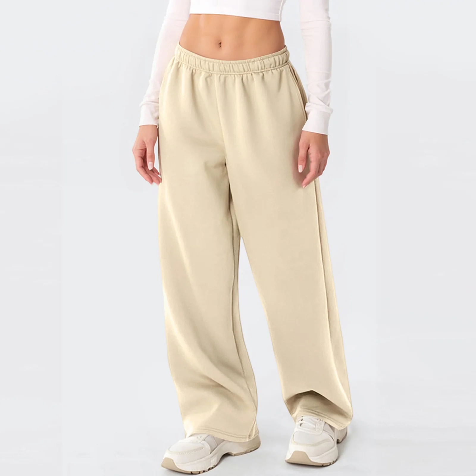 Feminino básico cor lisa clássico sweatpants moda cintura alta cordão baggy jogger calças confortáveis calças esportivas