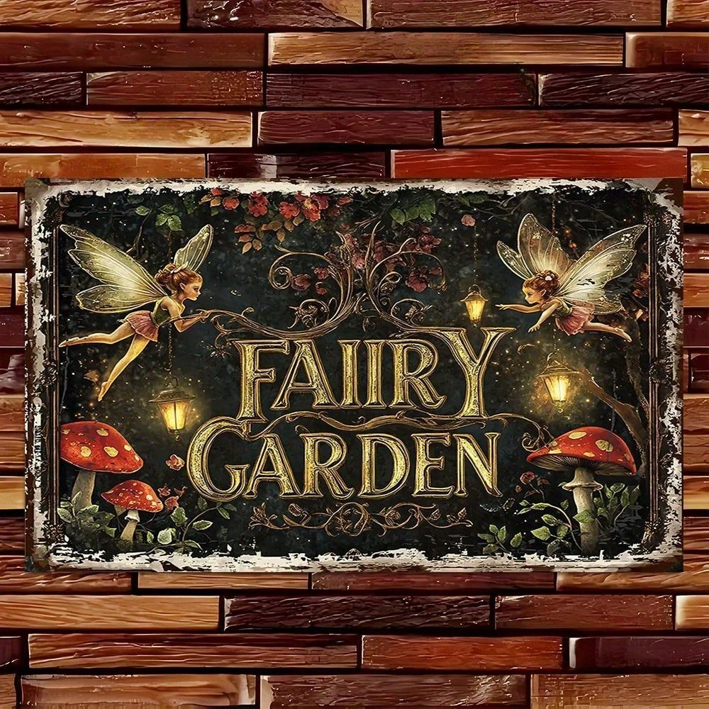 CIFBUY Retro Fairy Garden Sign Aluminum Wall Art Waterproof Rustproof Metal Decor for Home Bar Garage Garden Vintage Sign
