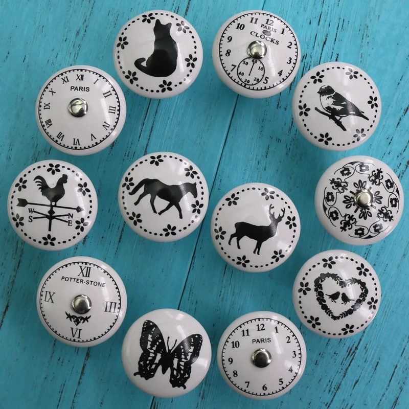 White Ceramic Knob Furniture Hardware Handle Euro-Style Retro Porcelain Drawer Pull Knobs