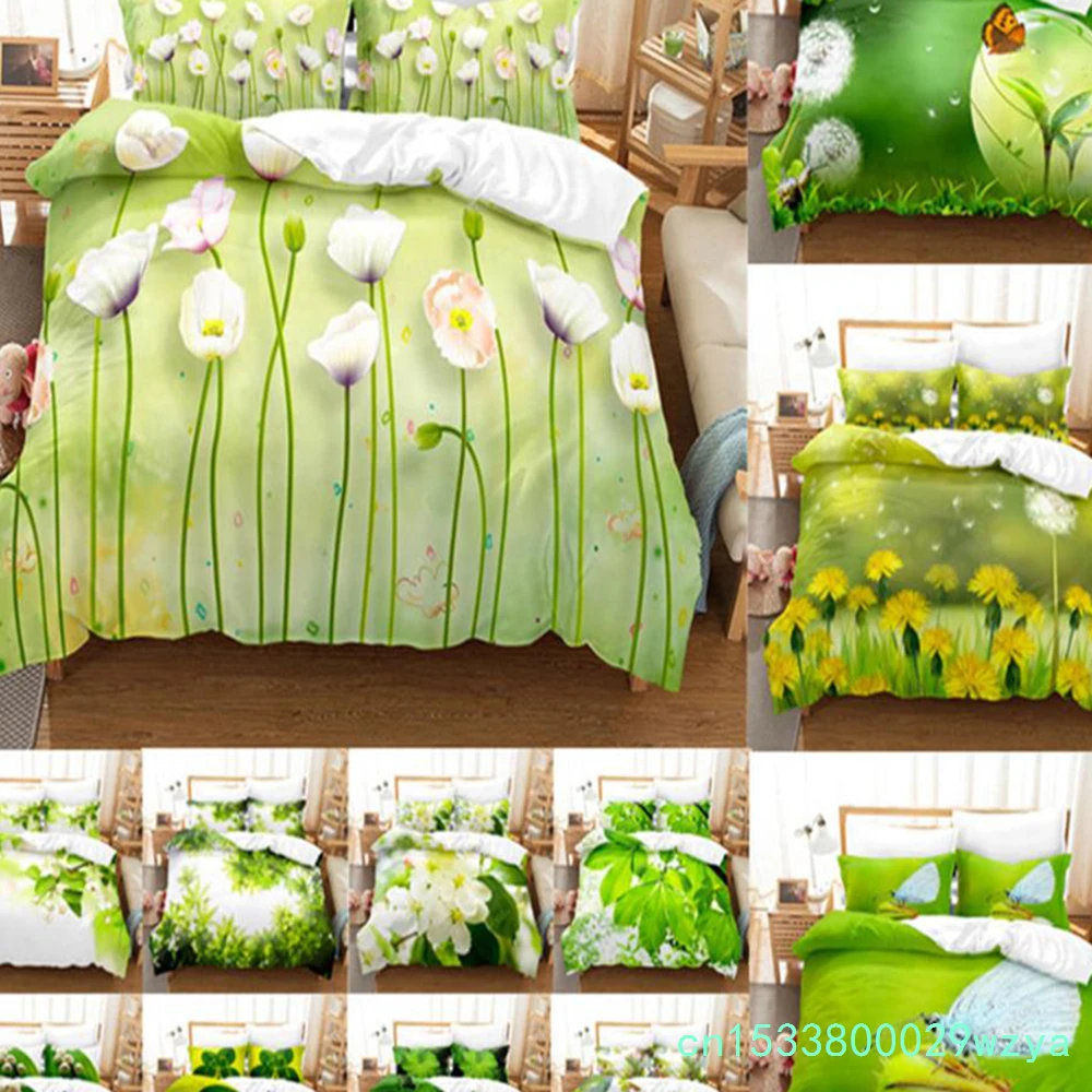 Green Duvet Cover Set Double Bed Single Quilt Cover Floral Queen King Size Leaves Bedding Sets 200X200 2pcs 3pcs Thin 3D Twin