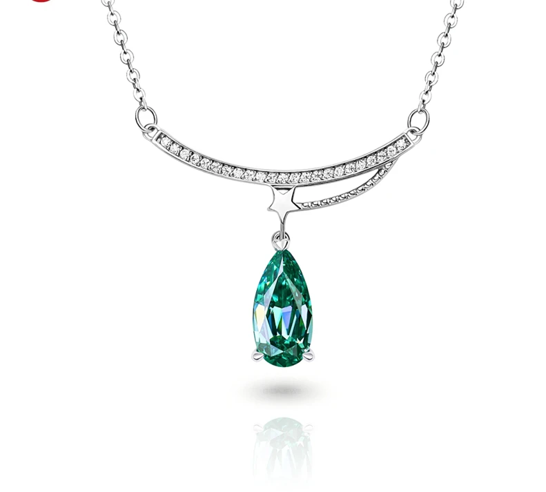 

GIGAJEWE melon seed pear cut 6x12mm green color moissnaite silver 925 plated with 18k gold necklace for gift