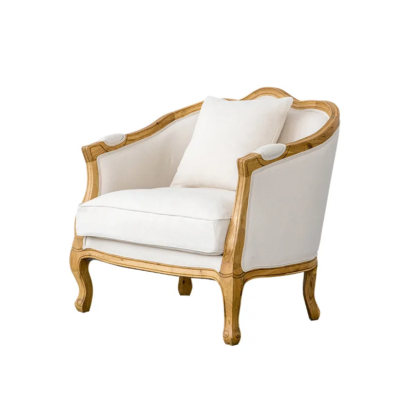 

Customizable wabi-sabi style American country retro Nordic oak solid wood frame living room fabric sofa three people